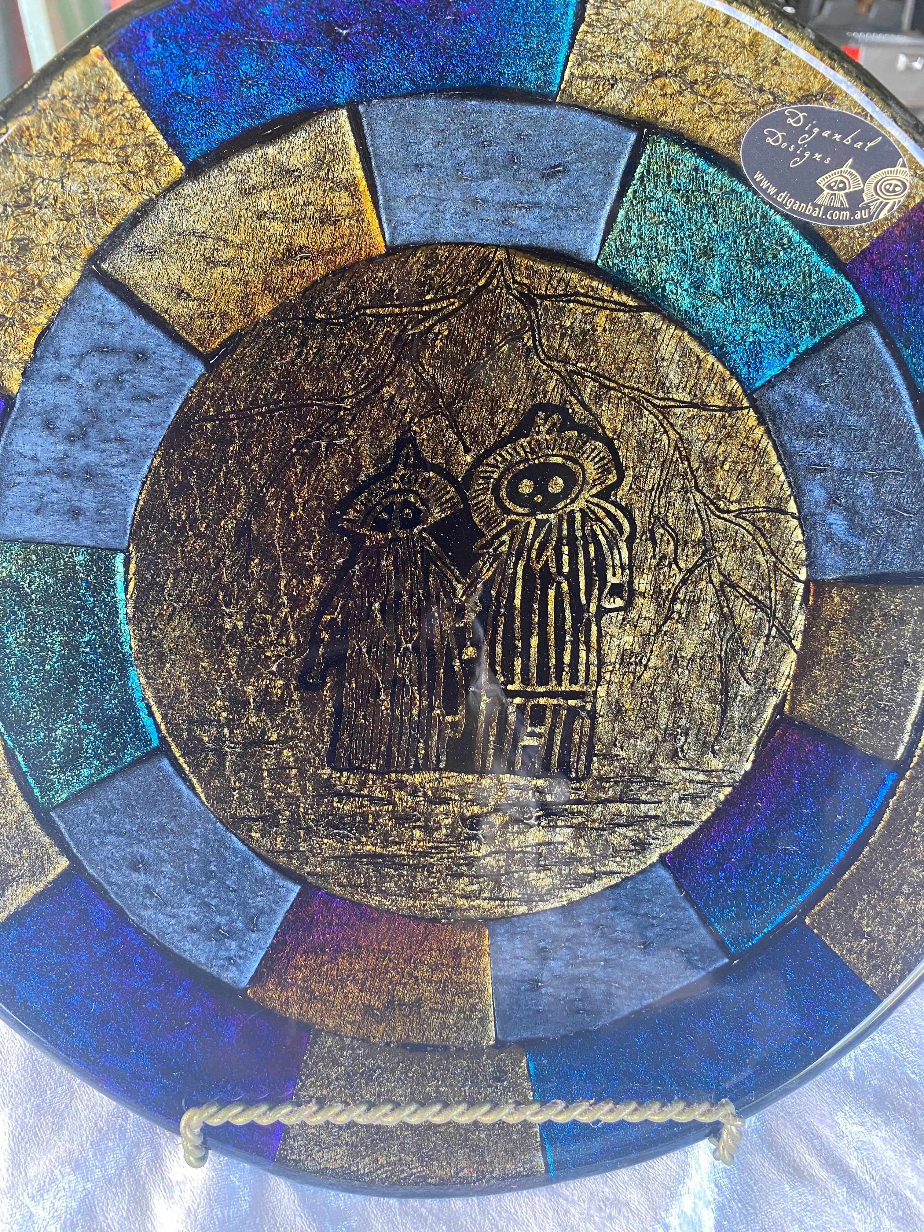 Glass Platter designed and created by Katherine NT Aboriginal artist Diganbal Designs.